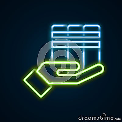 Glowing neon line Book donation icon isolated on black background. Colorful outline concept. Vector Vector Illustration