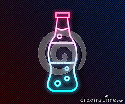 Glowing neon line Bottle of water icon isolated on black background. Soda aqua drink sign. Vector Illustration Vector Illustration