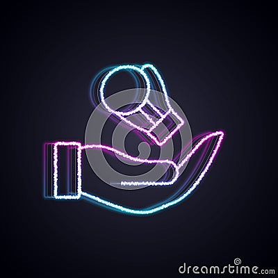 Glowing neon line Boxing glove icon isolated on black background. Vector Stock Photo