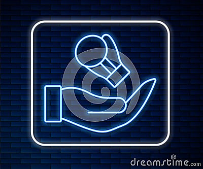 Glowing neon line Boxing glove icon isolated on brick wall background. Vector Vector Illustration