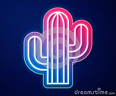 Glowing neon line Cactus icon isolated on blue background. Vector Stock Photo