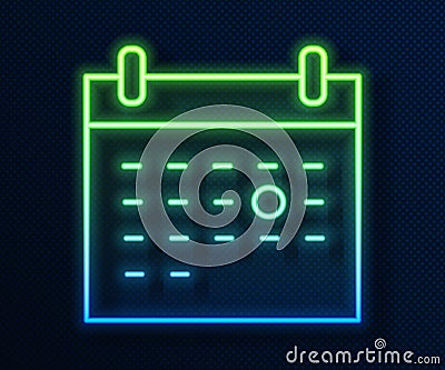 Glowing neon line Calendar death icon isolated on blue background. Vector Vector Illustration