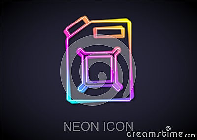 Glowing neon line Canister for gasoline icon isolated on black background. Diesel gas icon. Vector Vector Illustration