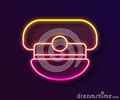 Glowing neon line Captain hat icon isolated on black background. Vector Vector Illustration