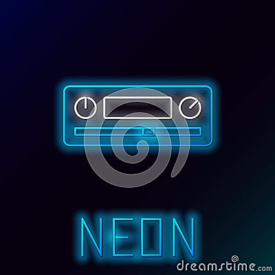 Glowing neon line Car Audio icon isolated on black background. Fm radio car audio icon. Colorful outline concept. Vector Vector Illustration