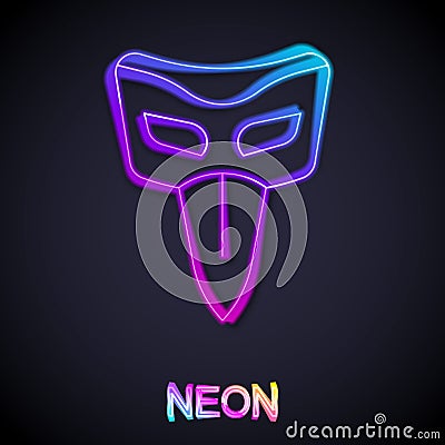 Glowing neon line Carnival mask icon isolated on black background. Masquerade party mask. Vector Vector Illustration