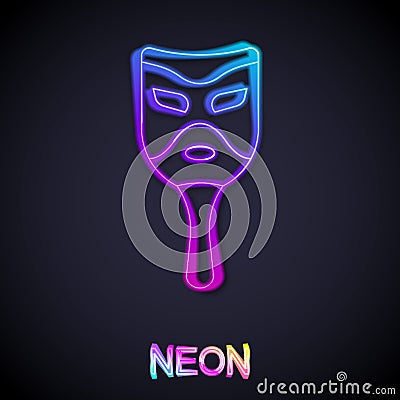 Glowing neon line Carnival mask icon isolated on black background. Masquerade party mask. Vector Vector Illustration