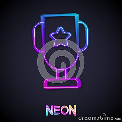 Glowing neon line Casino poker trophy cup icon isolated on black background. Vector Vector Illustration