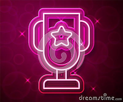 Glowing neon line Casino poker trophy cup icon isolated on red background. Vector Vector Illustration