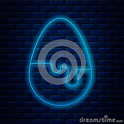 Glowing neon line Chocolate egg icon isolated on brick wall background. Vector Vector Illustration