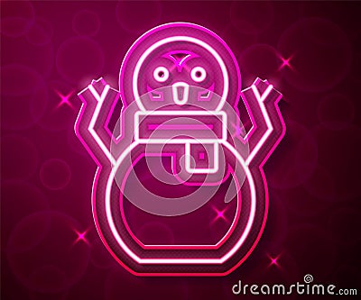 Glowing neon line Christmas snowman icon isolated on red background. Merry Christmas and Happy New Year. Vector Vector Illustration