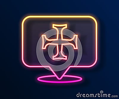 Glowing neon line Crusade icon isolated on black background. Vector Vector Illustration