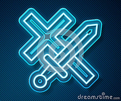 Glowing neon line Crusade icon isolated on blue background. Vector Vector Illustration
