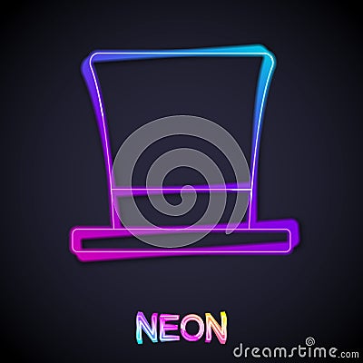 Glowing neon line Cylinder hat icon isolated on black background. Vector Vector Illustration