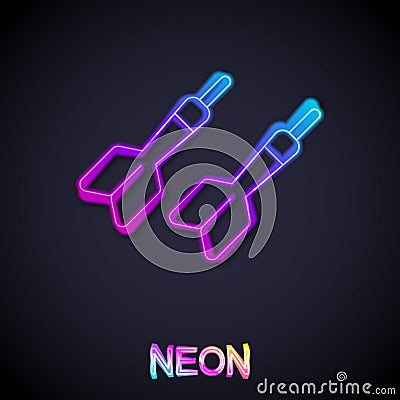 Glowing neon line Dart arrow icon isolated on black background. Vector Vector Illustration