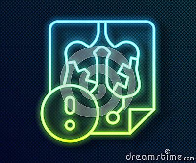 Glowing neon line Disease lungs icon isolated on black background. Vector Vector Illustration