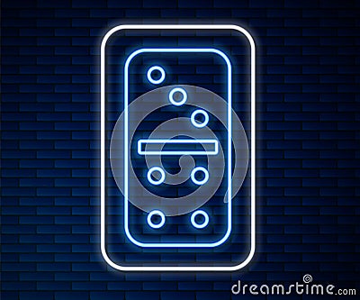 Glowing neon line Domino icon isolated on brick wall background. Vector Vector Illustration