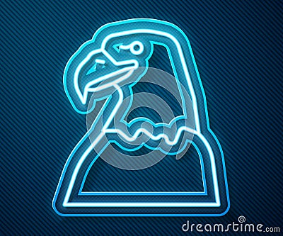 Glowing neon line Eagle head icon isolated on blue background. Animal symbol. Vector Vector Illustration