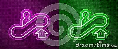 Glowing neon line Escalator up icon isolated on purple and green background. Vector Vector Illustration