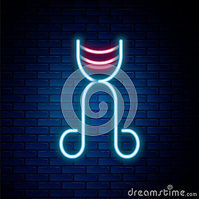 Glowing neon line Eyelash curler icon isolated on brick wall background. Makeup tool sign. Colorful outline concept Vector Illustration