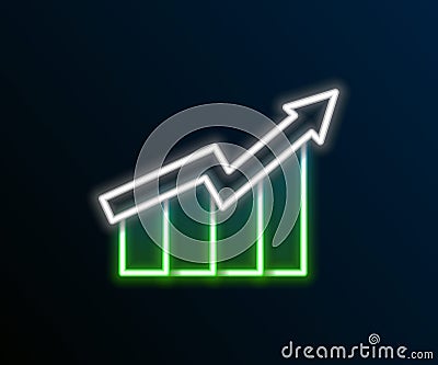 Glowing neon line Financial growth increase icon isolated on black background. Increasing revenue. Colorful outline Vector Illustration