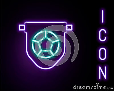 Glowing neon line Football or soccer flag pennant icon isolated on black background. Colorful outline concept. Vector Vector Illustration