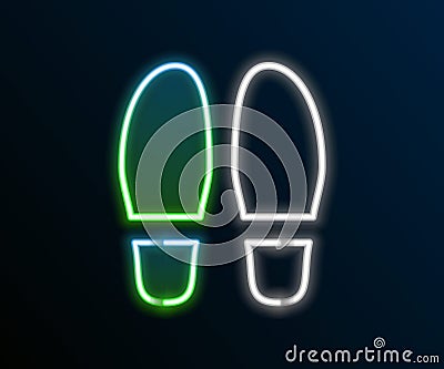 Glowing neon line Footsteps icon isolated on black background. Detective is investigating. To follow in the footsteps Vector Illustration