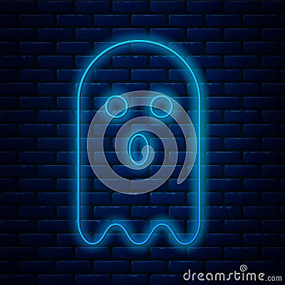 Glowing neon line Ghost icon isolated on brick wall background. Vector Vector Illustration