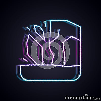 Glowing neon line Glacier melting icon isolated on black background. Vector Vector Illustration