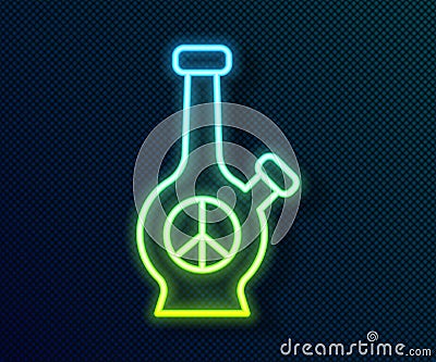 Glowing neon line Glass bong for smoking marijuana or cannabis icon isolated on black background. Vector Vector Illustration