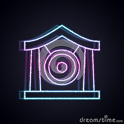 Glowing neon line Gong musical percussion instrument circular metal disc icon isolated on black background. Vector Vector Illustration