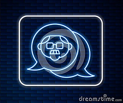 Glowing neon line Grandfather icon isolated on brick wall background. Vector Vector Illustration