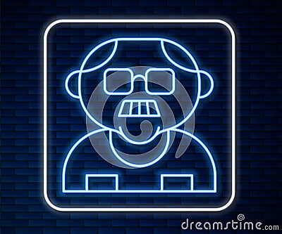 Glowing neon line Grandfather icon isolated on brick wall background. Vector Vector Illustration