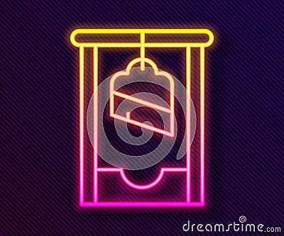 Glowing neon line Guillotine medieval execution icon isolated on black background. Vector Vector Illustration