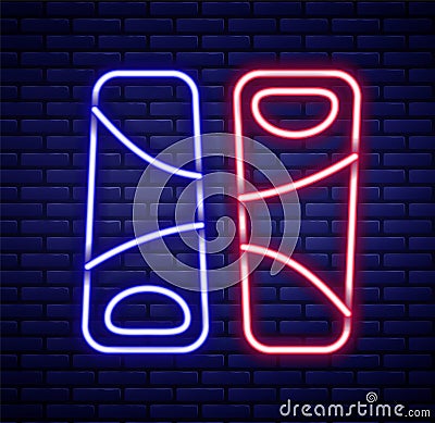 Glowing neon line Guotie is a traditional japanese food icon isolated on brick wall background. Asian food. Colorful Vector Illustration