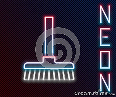 Glowing neon line Handle broom icon isolated on black background. Cleaning service concept. Colorful outline concept Vector Illustration