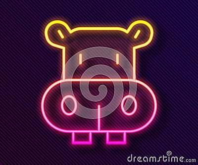 Glowing neon line Hippo or Hippopotamus icon isolated on black background. Animal symbol. Vector Stock Photo