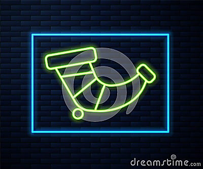 Glowing neon line Hunting horn icon isolated on brick wall background. Vector Vector Illustration