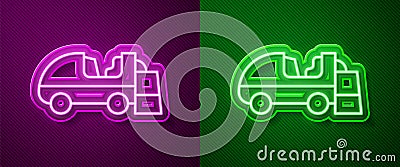 Glowing neon line Ice resurfacer icon isolated on purple and green background. Ice resurfacing machine on rink. Cleaner Vector Illustration