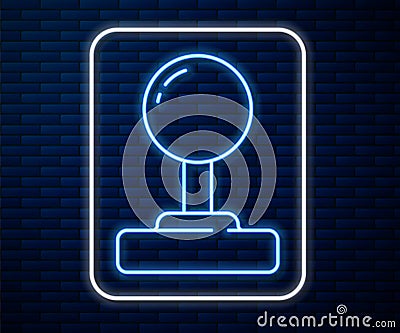 Glowing neon line Joystick for arcade machine icon isolated on brick wall background. Joystick gamepad. Vector Vector Illustration
