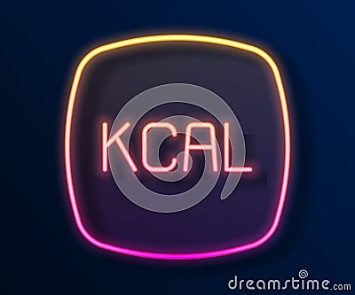 Glowing neon line Kcal icon isolated on isolated on black background. Health food. Vector Vector Illustration