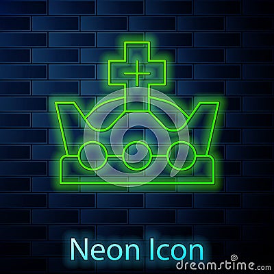 Glowing neon line King crown icon isolated on brick wall background. Vector Vector Illustration