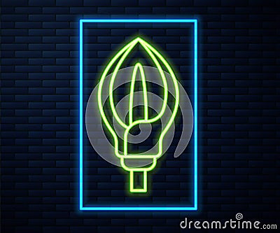 Glowing neon line Lily flower icon isolated on brick wall background. Vector Vector Illustration