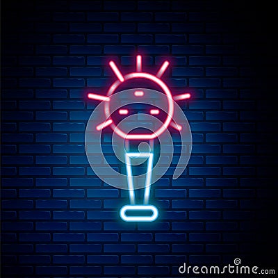 Glowing neon line Mace, symbol of ukrainian national power icon isolated on brick wall background. Traditional weapons Vector Illustration