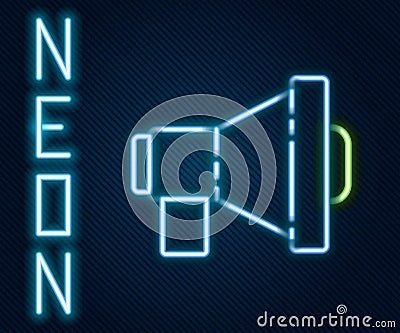 Glowing neon line Megaphone icon isolated on black background. Loud speach alert concept. Bullhorn for Mouthpiece scream Vector Illustration