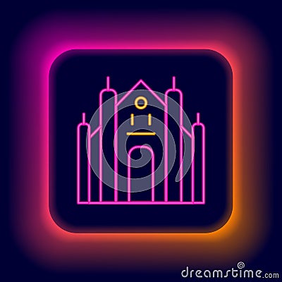 Glowing neon line Milan Cathedral or Duomo di Milano icon isolated on black background. Famous landmark of Milan, Italy Vector Illustration