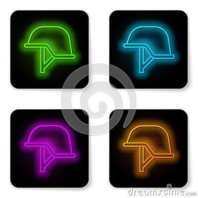 Glowing neon line Military helmet icon isolated on white background. Army hat symbol of defense and protect. Protective Vector Illustration