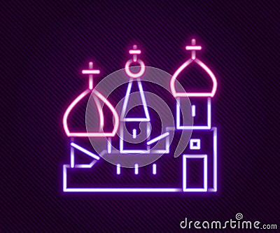 Glowing neon line Moscow symbol - Saint Basil's Cathedral, Russia icon isolated on black background. Colorful Vector Illustration