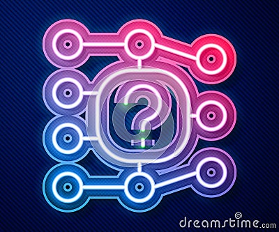 Glowing neon line Neural network icon isolated on blue background. Artificial intelligence AI. Vector Stock Photo