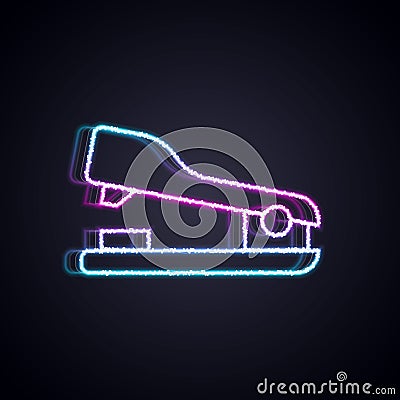 Glowing neon line Office stapler icon isolated on black background. Stapler, staple, paper, cardboard, office equipment Vector Illustration